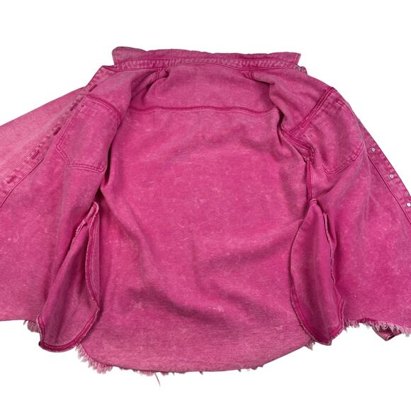 Distressed Pink Acid Wash Raw Hem Cotton Shacket Women's Size Small - Picture 4 of 6